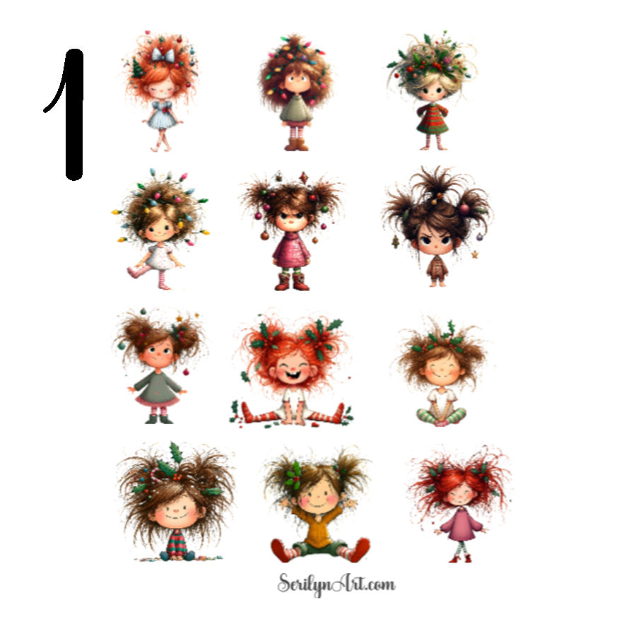 Whimsical Christmas Girls Sticker Sheet