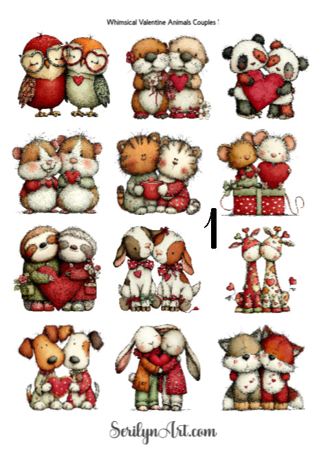 Whimsical Valentines Animal Couples 1
