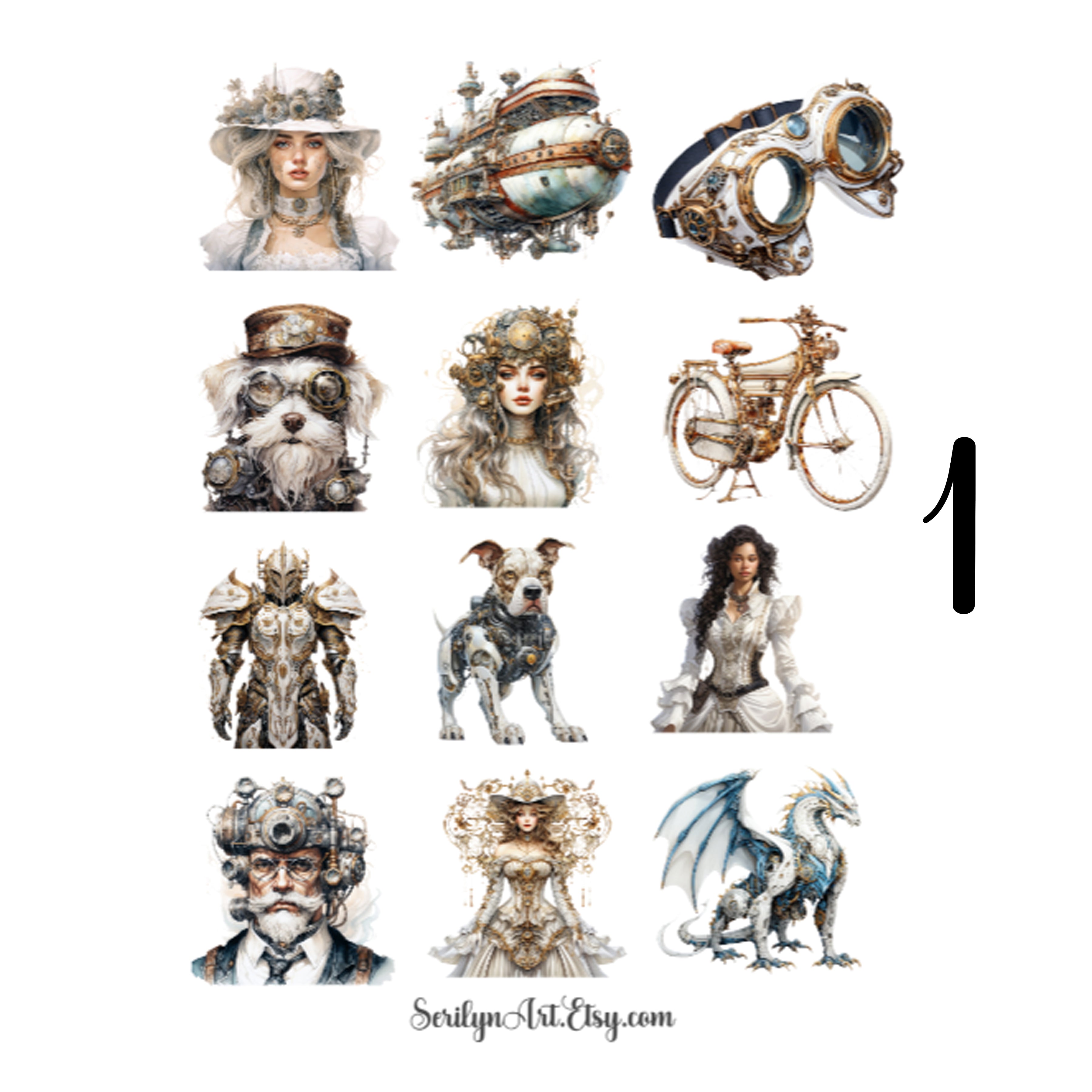 White Steampunk Sticker Sheet