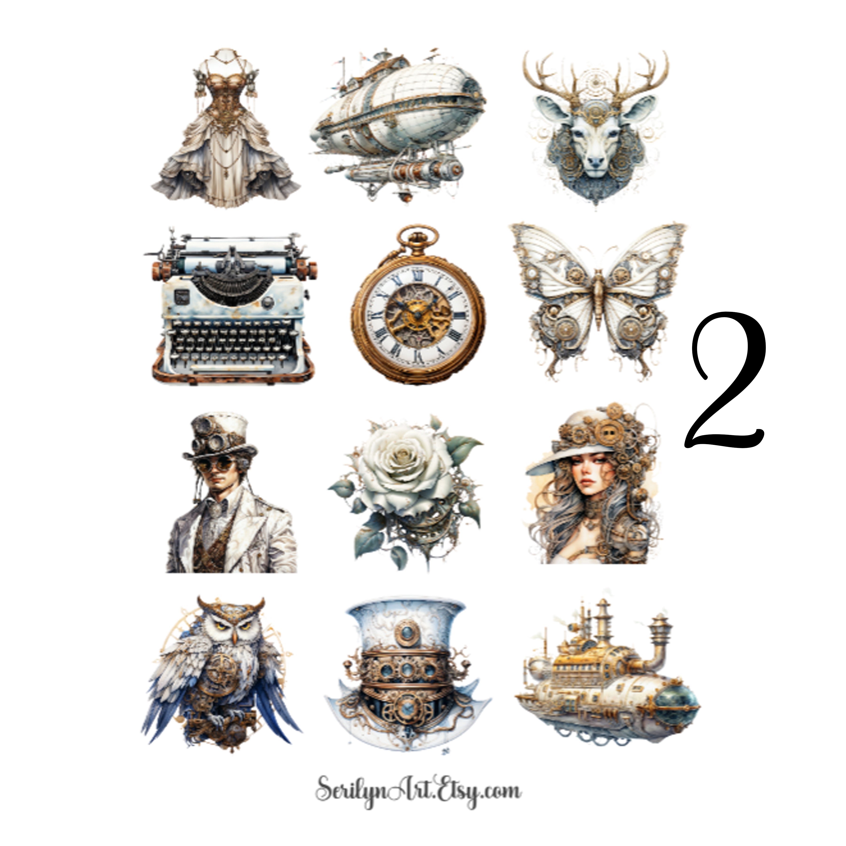 White Steampunk Sticker Sheet