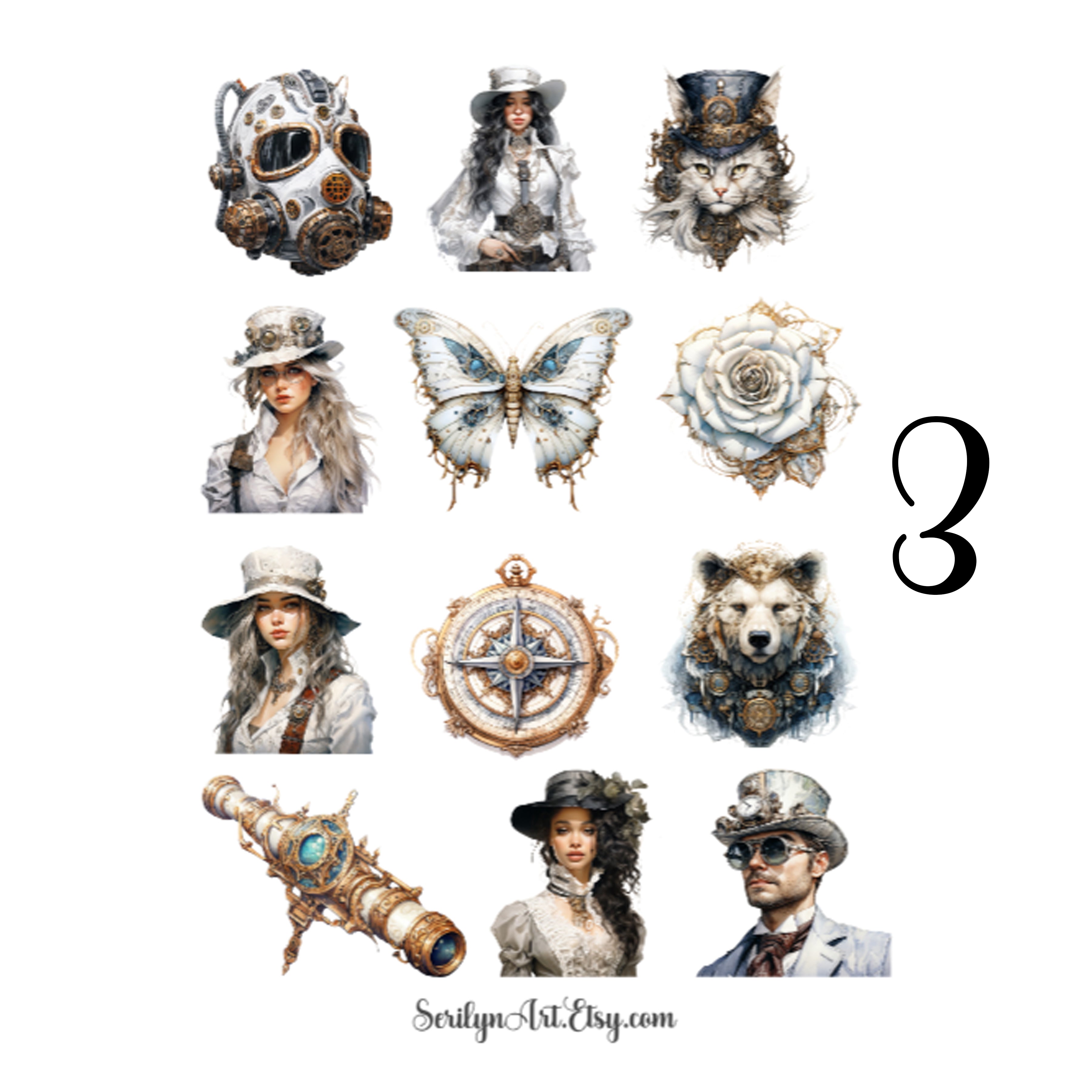 White Steampunk Sticker Sheet