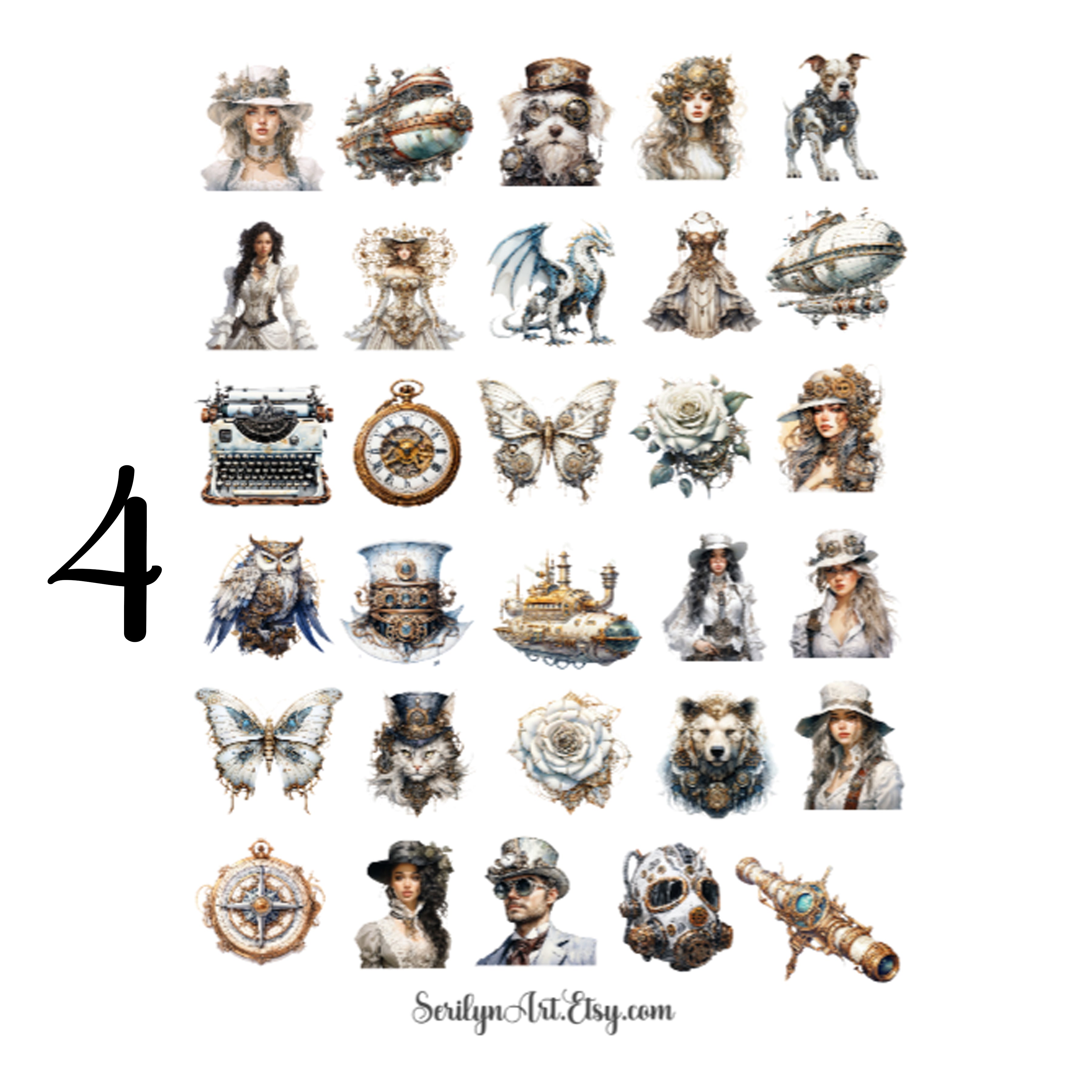 White Steampunk Sticker Sheet