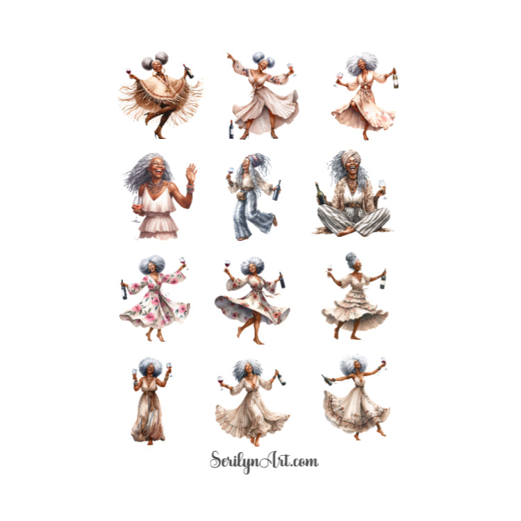 Wine Drinking Ladies Sticker Sheet