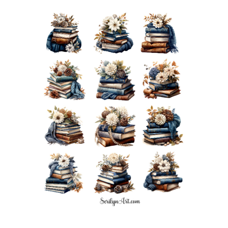 Winter Floral Books Sticker Sheet