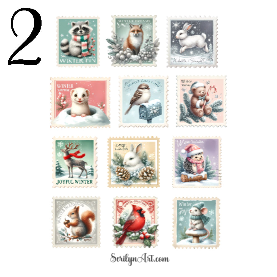 Winter Postage Stamps Sticker Sheet