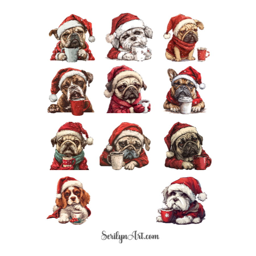 Christmas Coffee Dogs Sticker Sheet
