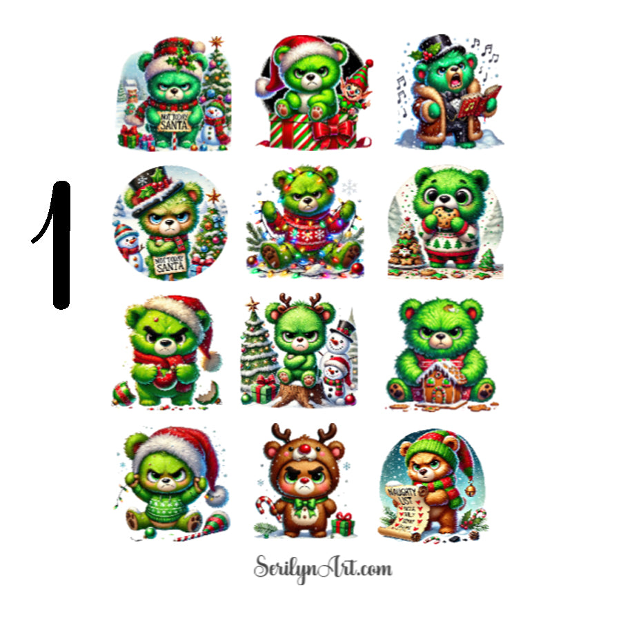 Christmas Grumpy Bears Sticker Sheet