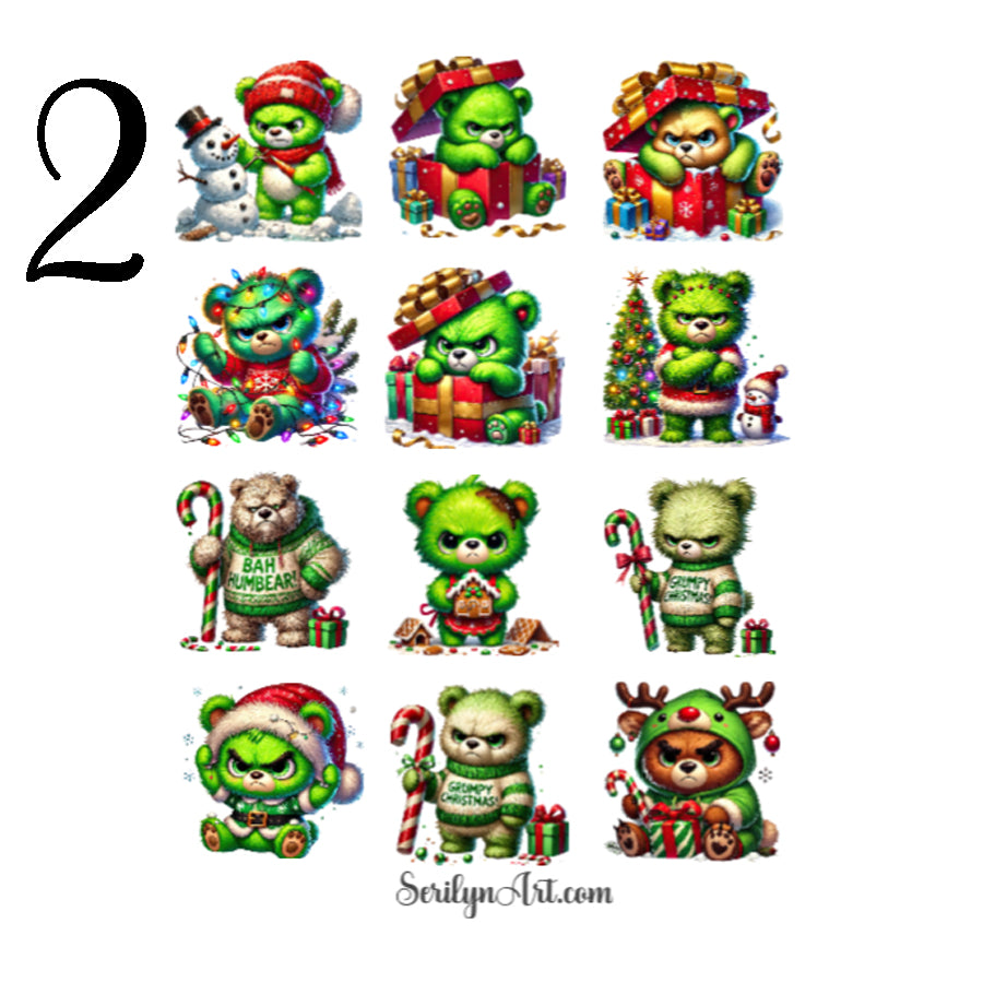 Christmas Grumpy Bears Sticker Sheet