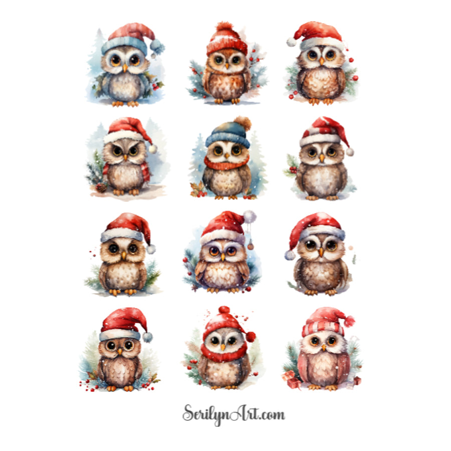 Christmas Owls Sticker Sheet