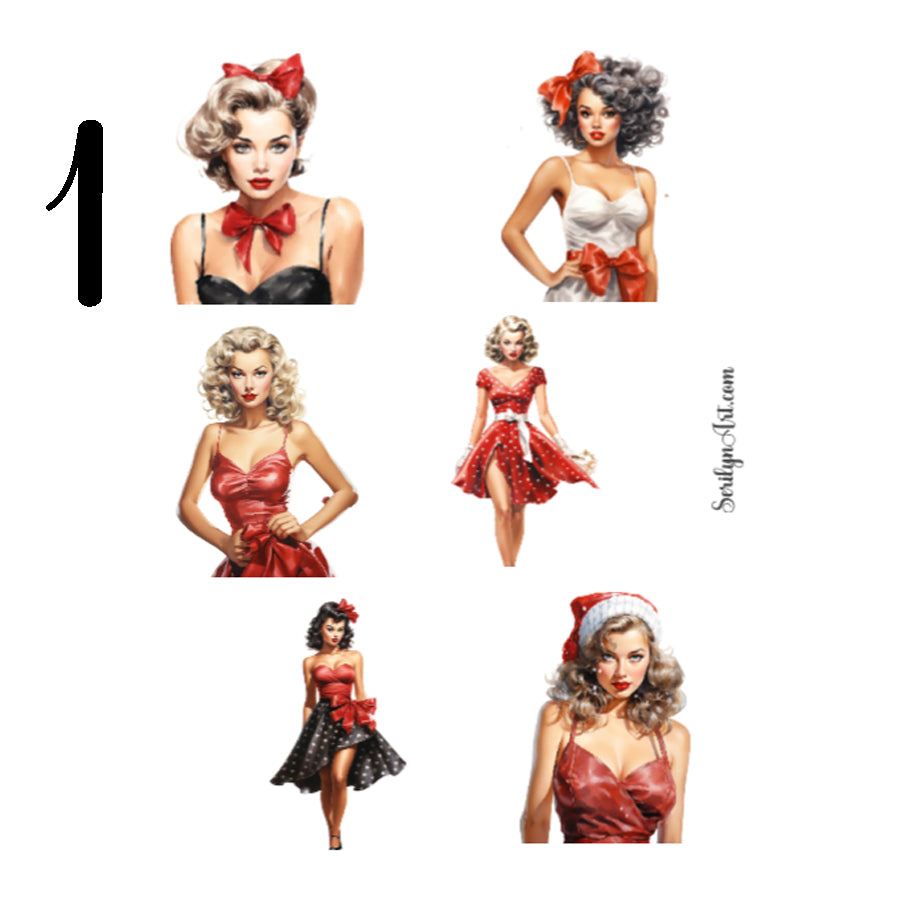 Christmas Pin Up Girls Sticker Sheet
