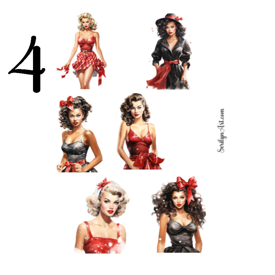 Christmas Pin Up Girls Sticker Sheet