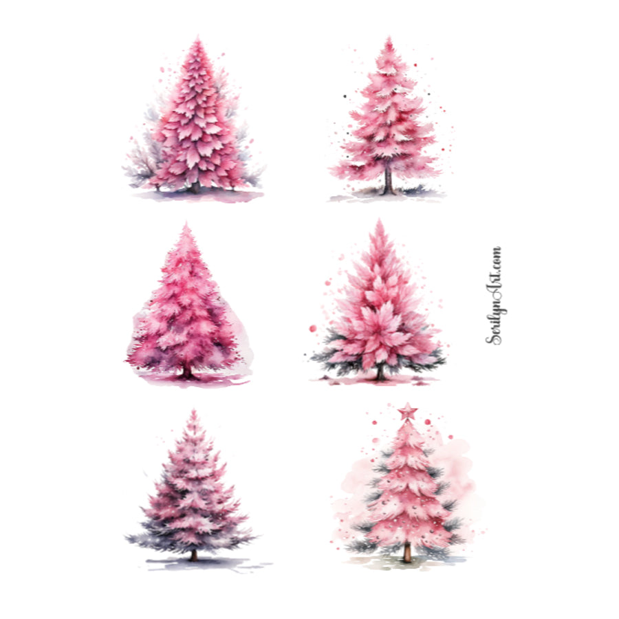 Pink Christmas Trees Sticker Sheet