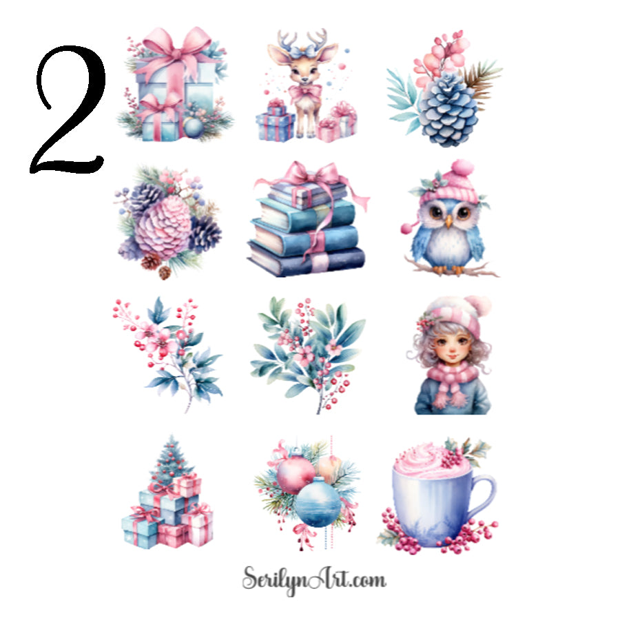 Pink and Blue Christmas Sticker Sheet