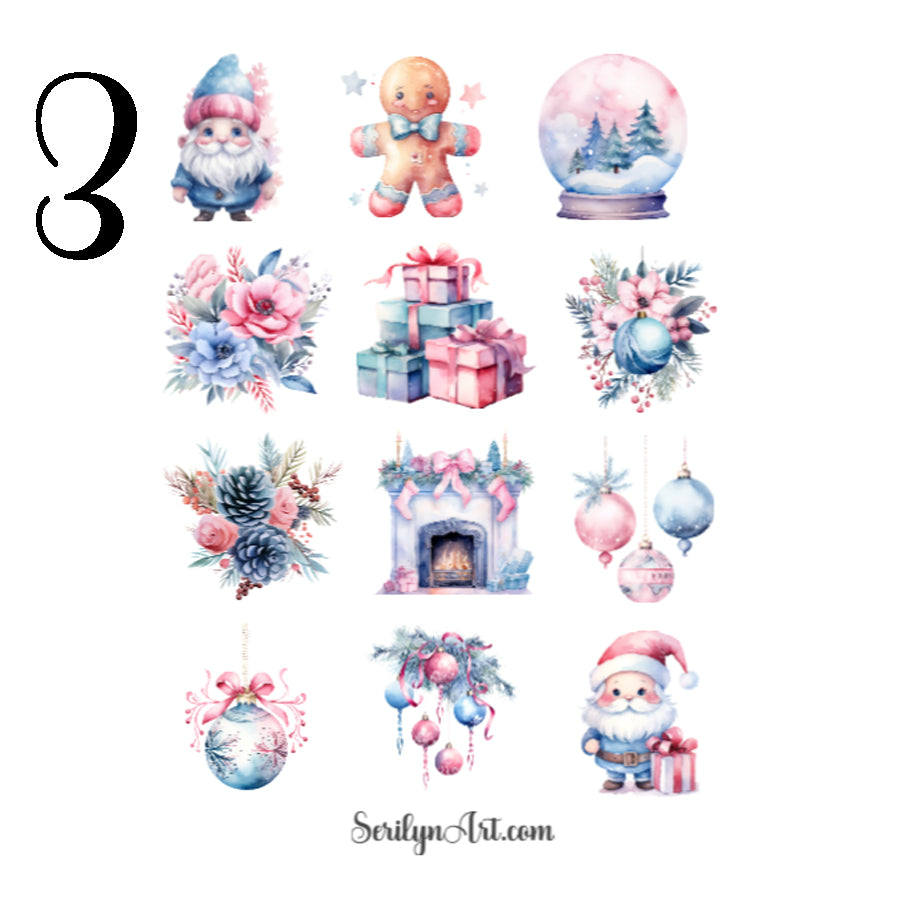 Pink and Blue Christmas Sticker Sheet