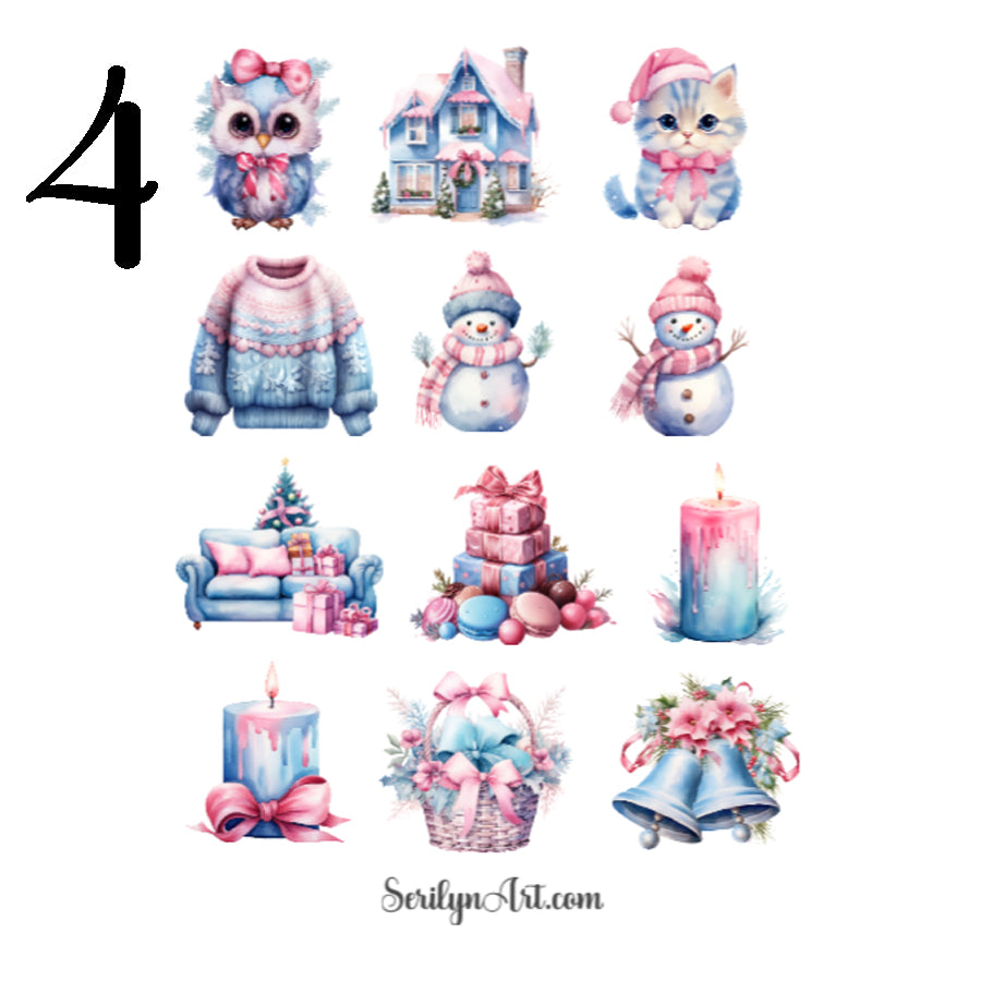 Pink and Blue Christmas Sticker Sheet