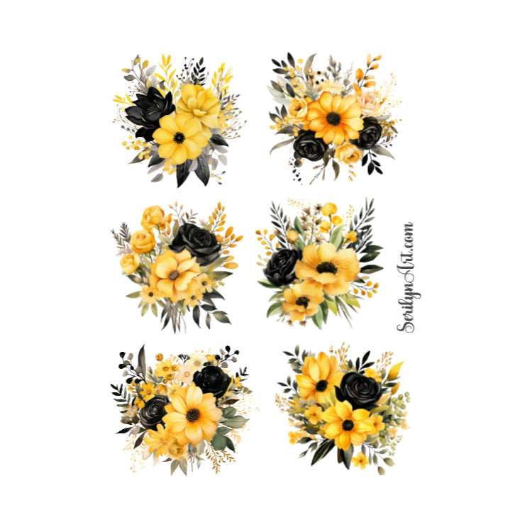 Yellow and Black Florals Sticker Sheet