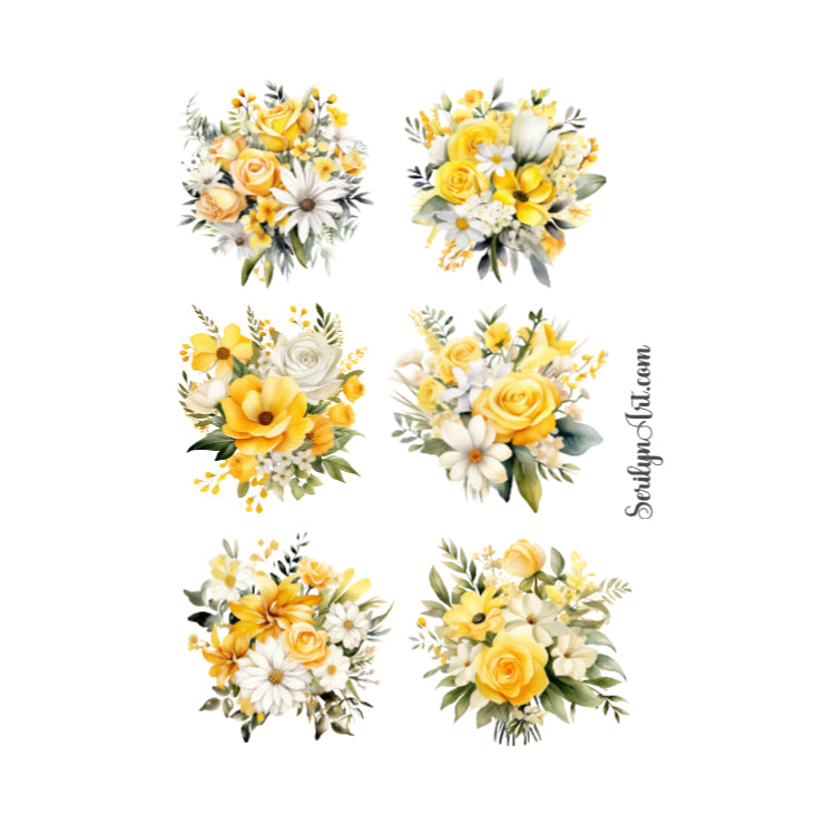 Yellow and White Florals Sticker Sheet